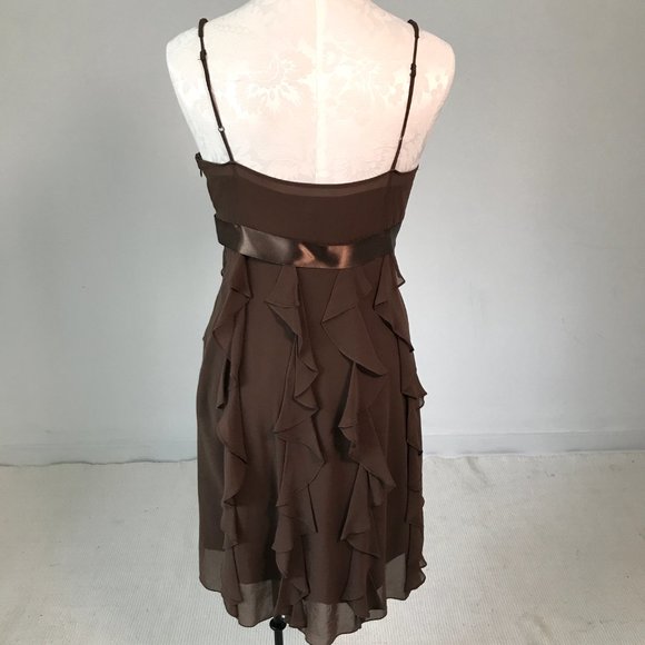 BCBGMaxAzria 6 Silk Ruffle Babydoll Dress Brown - Picture 6 of 9